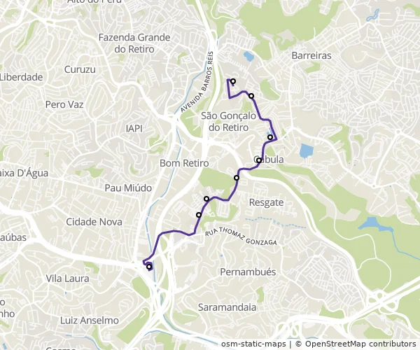 Mapa do itinerário da linha
