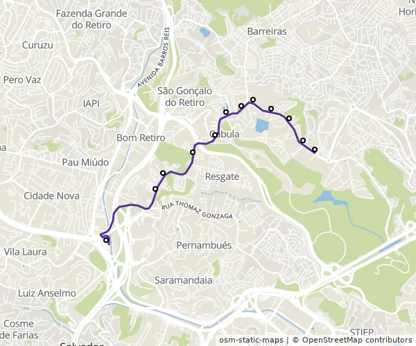 Mapa do itinerário da linha
