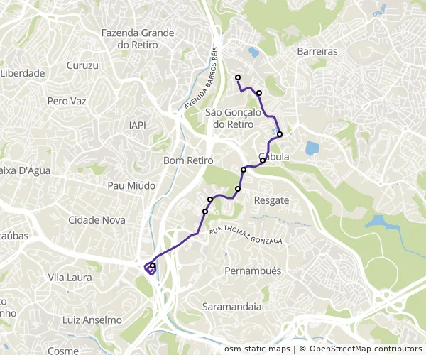 Mapa do itinerário da linha