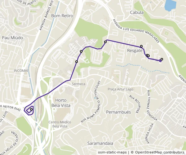 Mapa do itinerário da linha