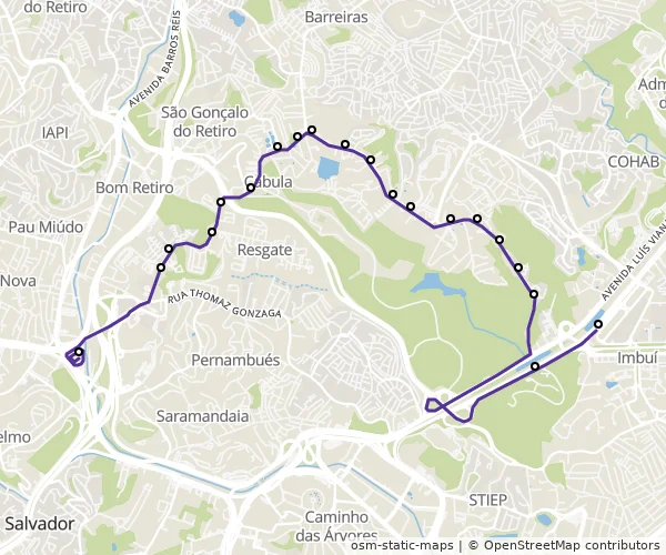 Mapa do itinerário da linha