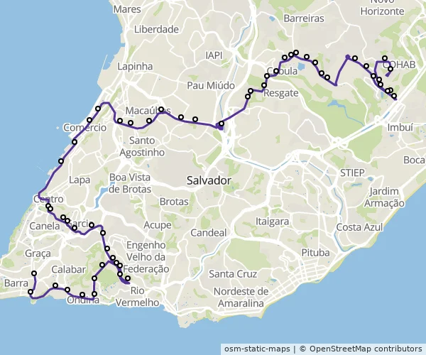 Mapa do itinerário da linha