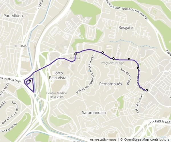 Mapa do itinerário da linha