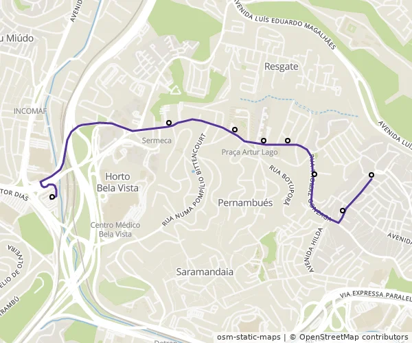Mapa do itinerário da linha