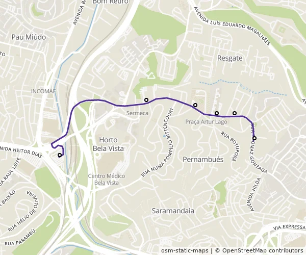 Mapa do itinerário da linha