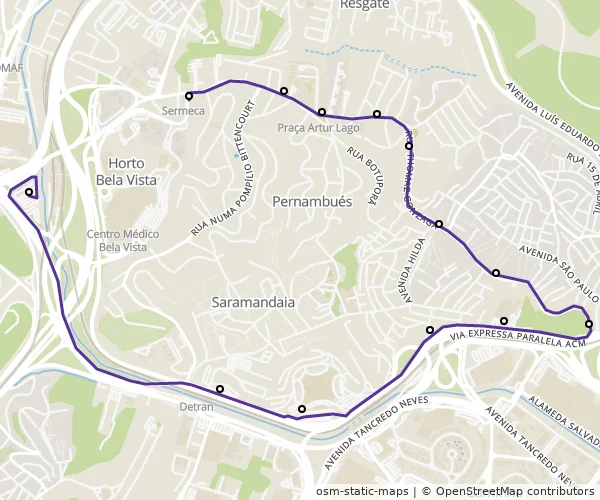 Mapa do itinerário da linha