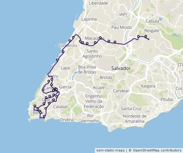 Mapa do itinerário da linha