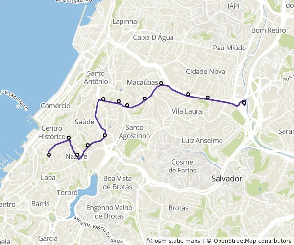 Mapa do itinerário da linha