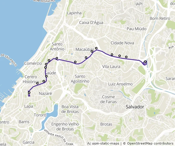 Mapa do itinerário da linha