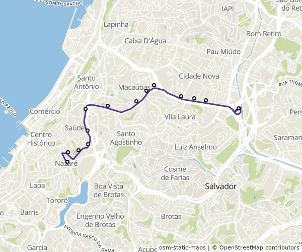 Mapa do itinerário da linha