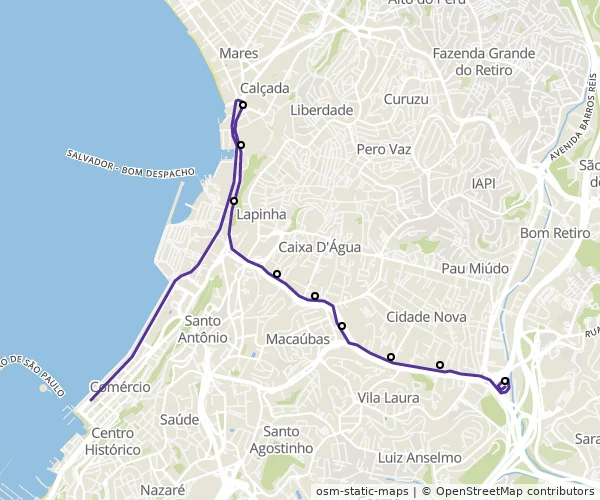 Mapa do itinerário da linha