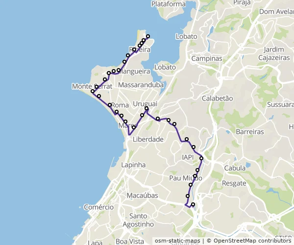 Mapa do itinerário da linha
