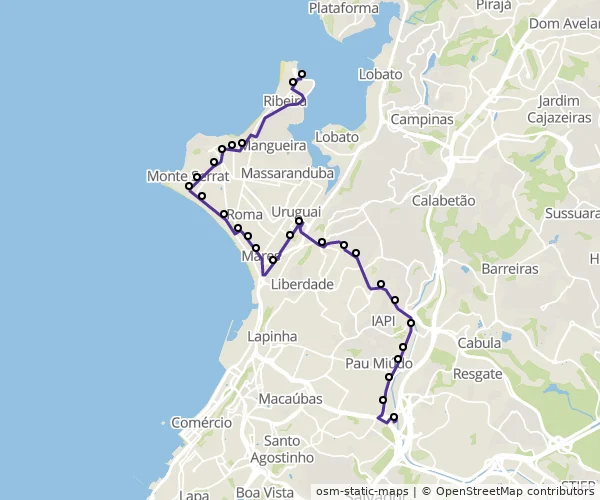 Mapa do itinerário da linha