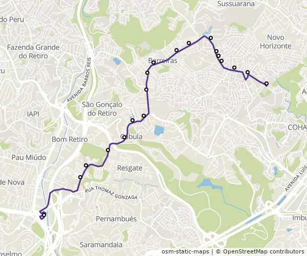 Mapa do itinerário da linha