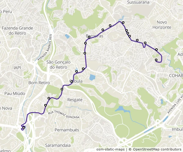 Mapa do itinerário da linha