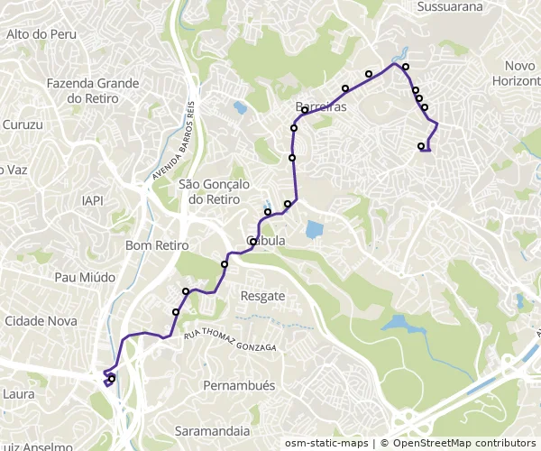 Mapa do itinerário da linha