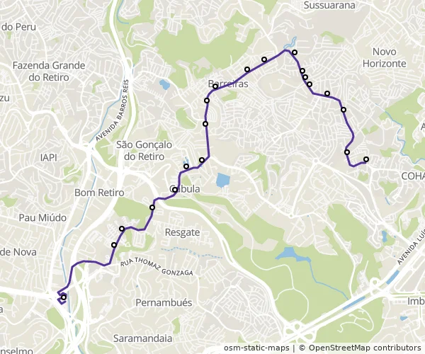 Mapa do itinerário da linha