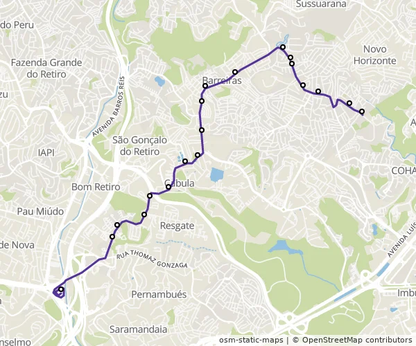 Mapa do itinerário da linha