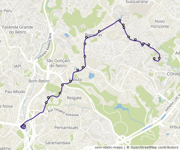 Mapa do itinerário da linha
