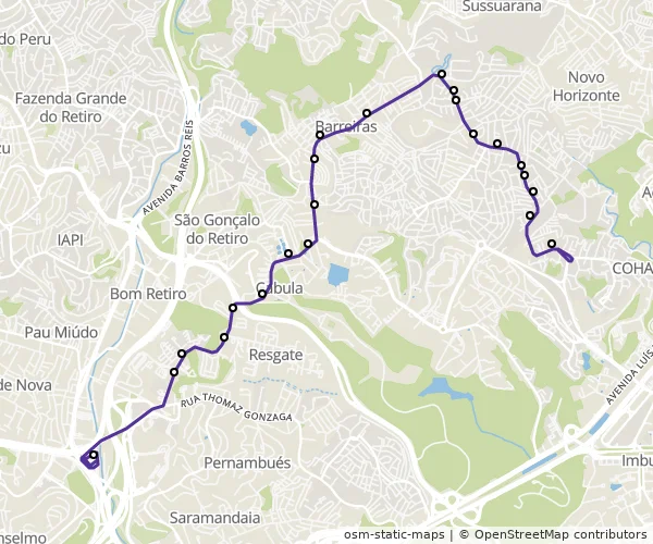 Mapa do itinerário da linha