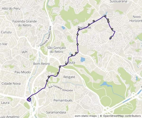Mapa do itinerário da linha