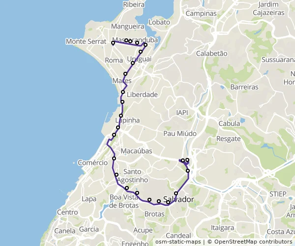 Mapa do itinerário da linha