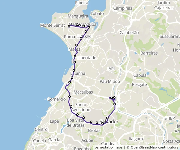 Mapa do itinerário da linha