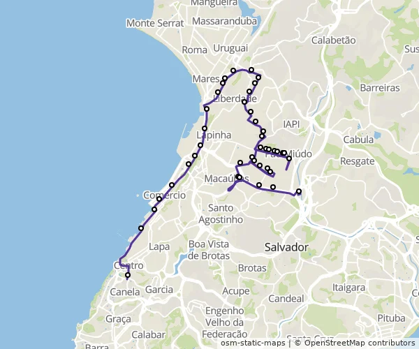 Mapa do itinerário da linha