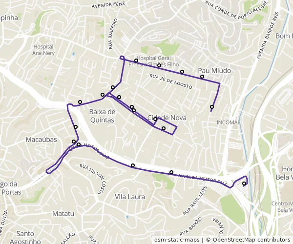 Mapa do itinerário da linha