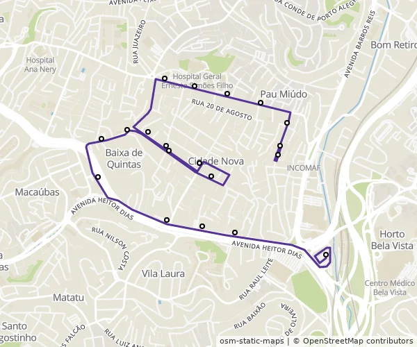 Mapa do itinerário da linha