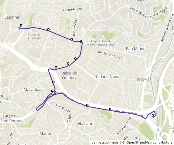 Mapa do itinerário da linha