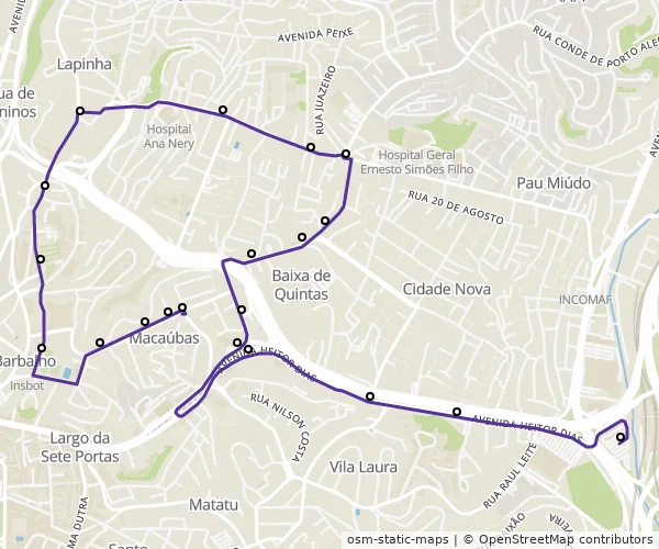 Mapa do itinerário da linha