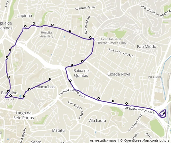 Mapa do itinerário da linha