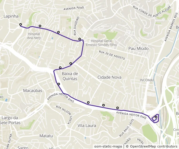 Mapa do itinerário da linha
