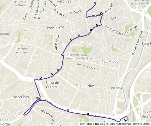 Mapa do itinerário da linha