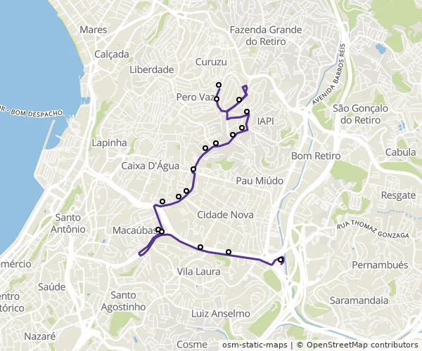Mapa do itinerário da linha