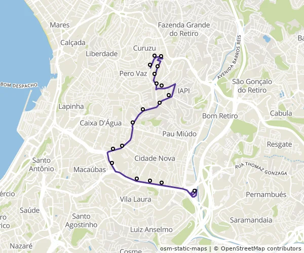 Mapa do itinerário da linha