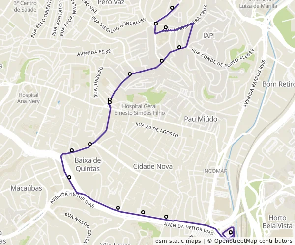Mapa do itinerário da linha