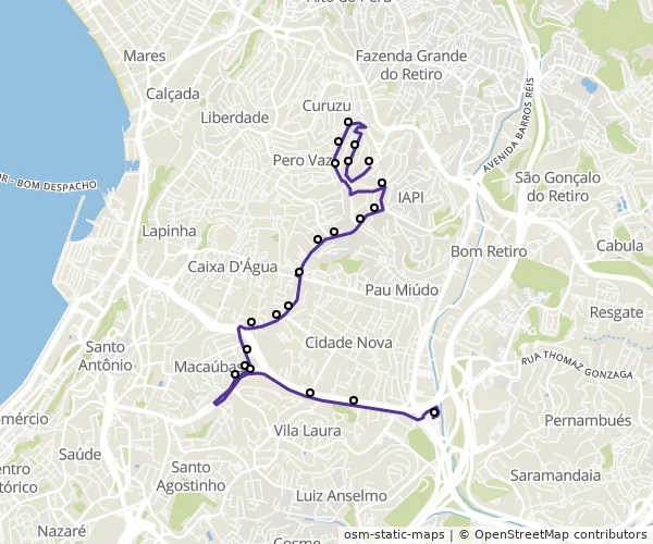Mapa do itinerário da linha