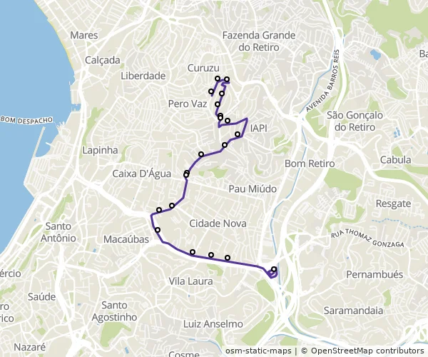 Mapa do itinerário da linha
