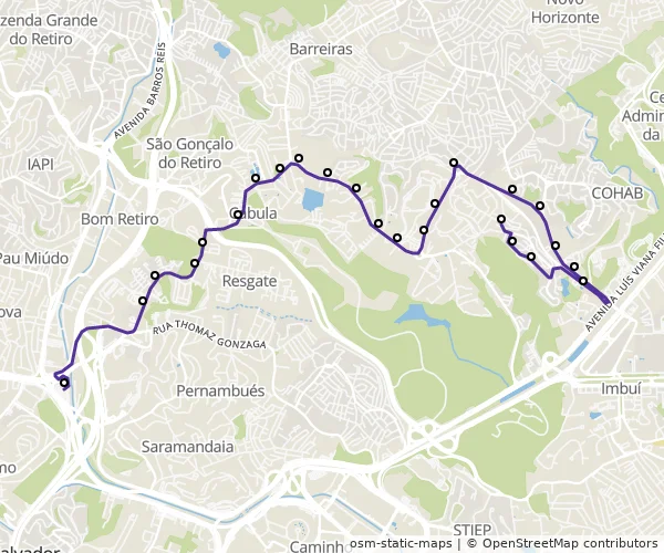 Mapa do itinerário da linha