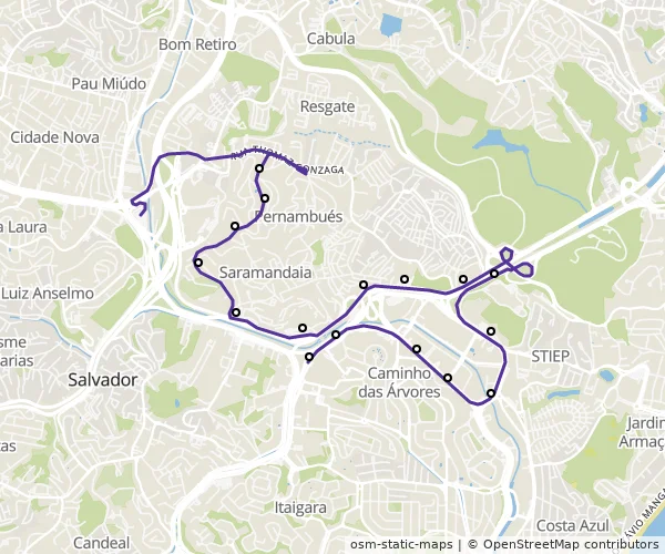 Mapa do itinerário da linha