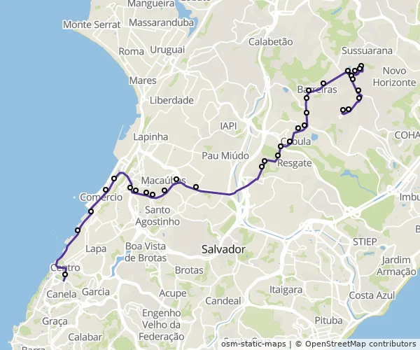 Mapa do itinerário da linha