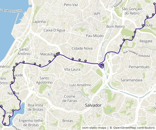 Mapa do itinerário da linha