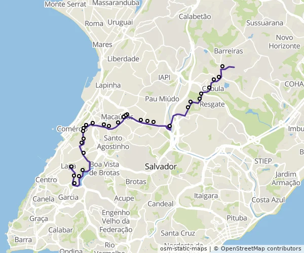 Mapa do itinerário da linha