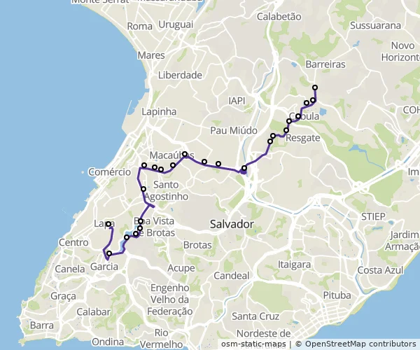 Mapa do itinerário da linha