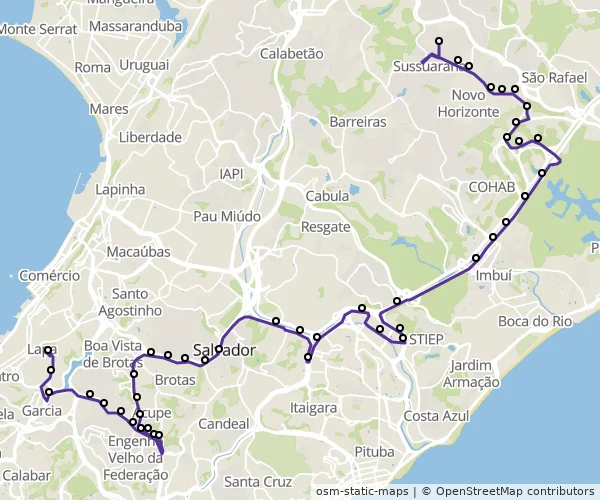 Mapa do itinerário da linha