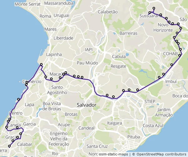 Mapa do itinerário da linha