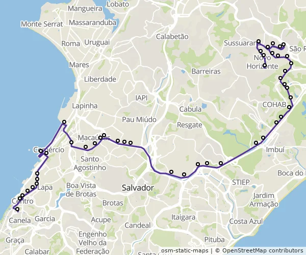 Mapa do itinerário da linha
