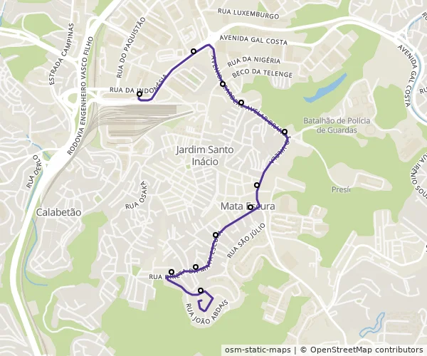Mapa do itinerário da linha